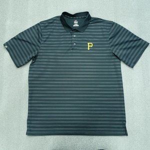 Majestic Polo Shirt Men's Size XL Black Grey Stripe Pittsburgh Pirates Logo MLB